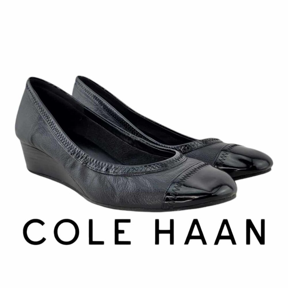 Cole Haan Women's Black Wedge Cap-Toe Flats